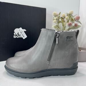 Sorel Evie II Zip Bootie Waterproof Leather Wedge Quarry, Grill Women's 11 NWB